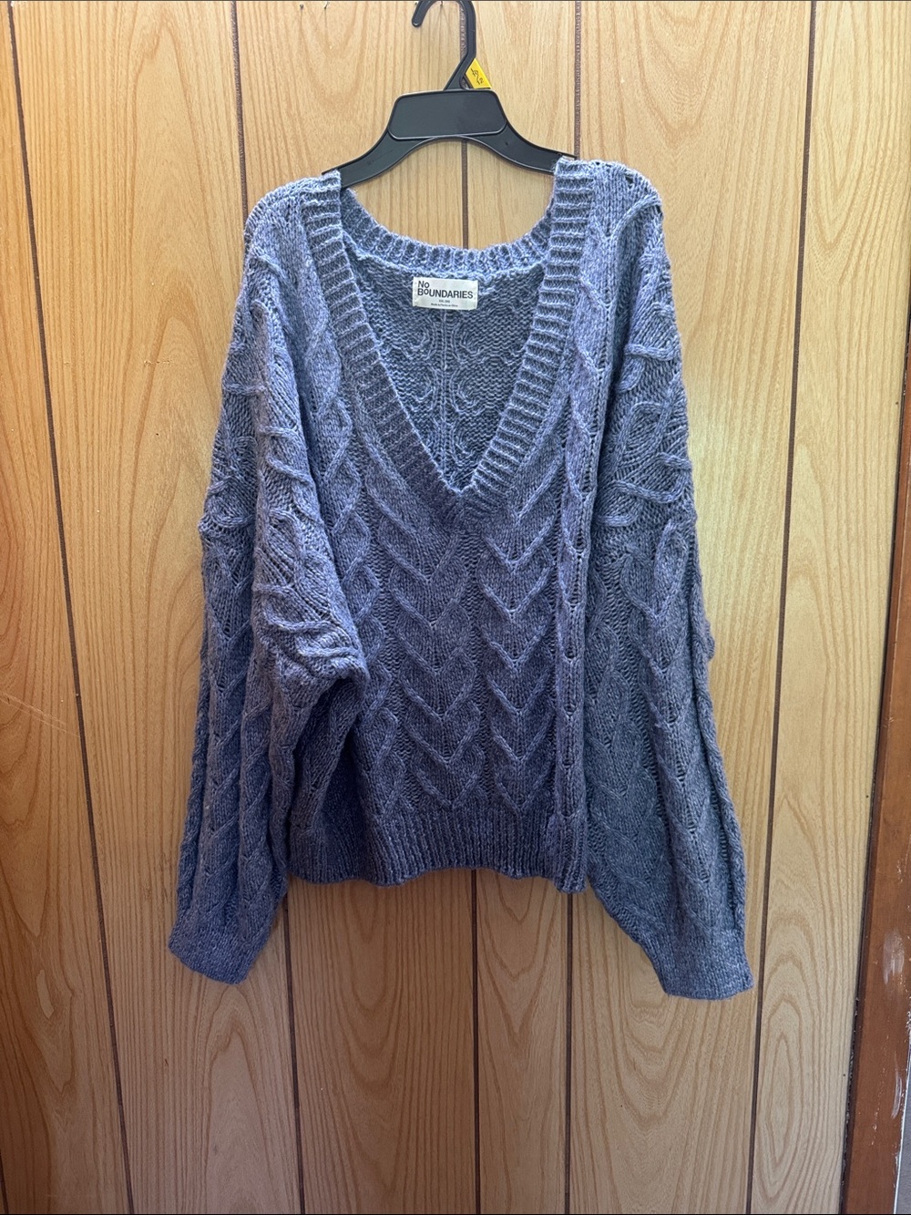 No‎ Boundaries Women's Heather Blue Cable V-Neck Sweater